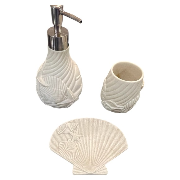 Beach Coastal Bathroom Accessories Set • Lotion/Soap Pump, Soap Dish, Cup • NEW - Picture 7 of 13